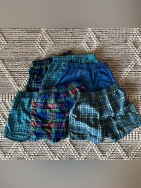 Fruit of the Loom Boys Plaid Boxer Shorts in Blue, Green, Navy